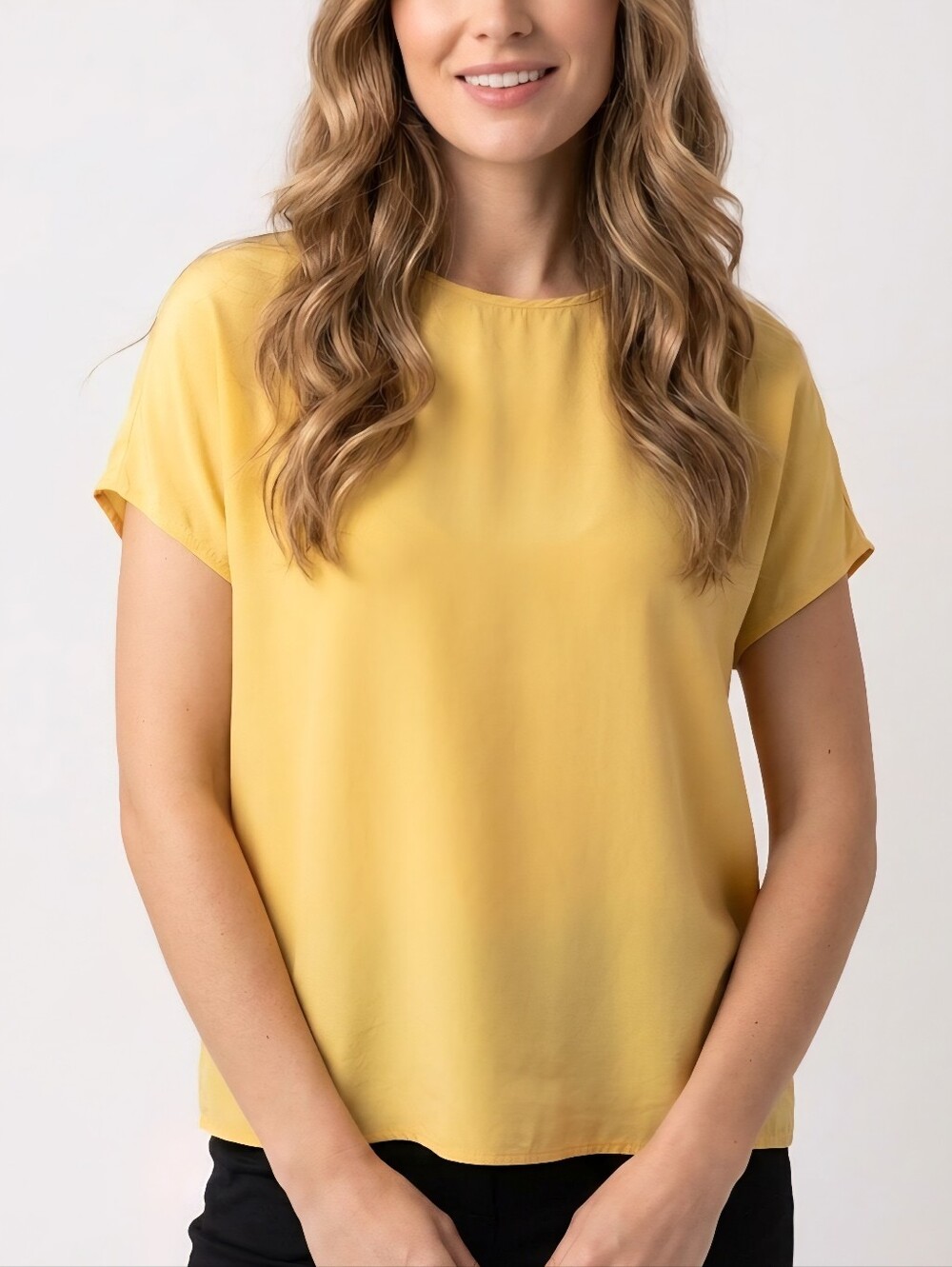 Sz M Vintage 100% Silk Richards & Jones Women's Yellow Short-Sleeve Shirt Blouse